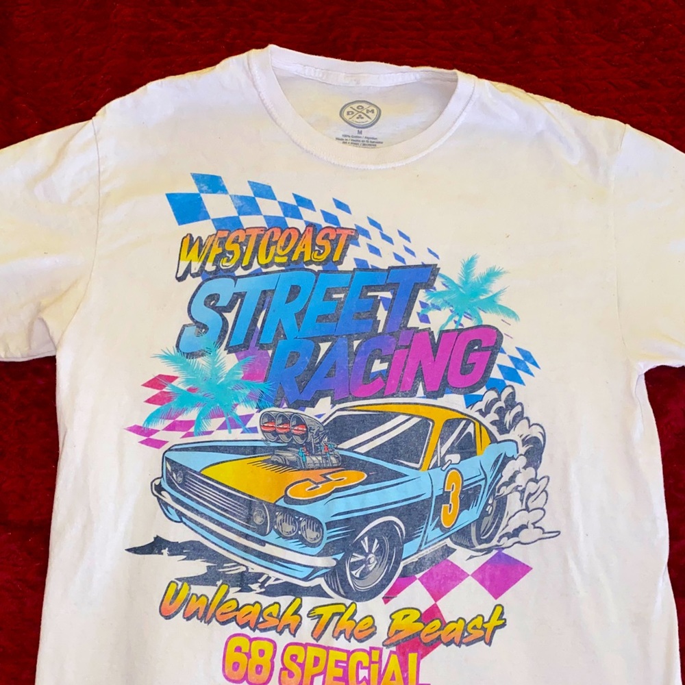 T shirt , Racing , White , Purple and Teal West Coast Street Racing